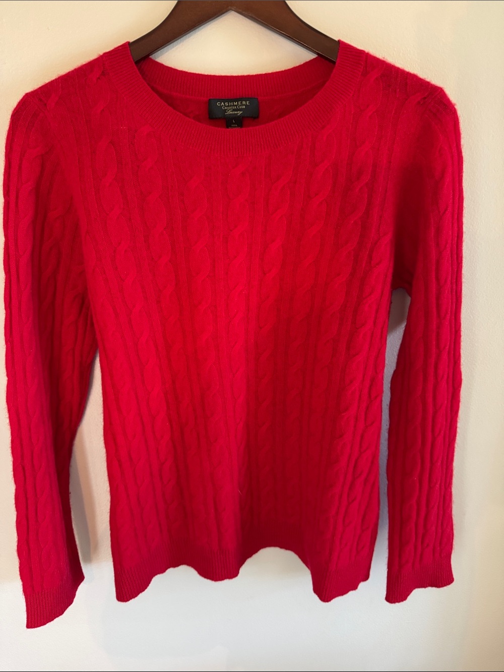 Charter Club Luxery Cable-Knit Cashmere Crewneck Sweater - Red